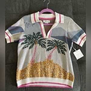 Women’s Palm Tree Graphic Polo Shirt - Multicolor
